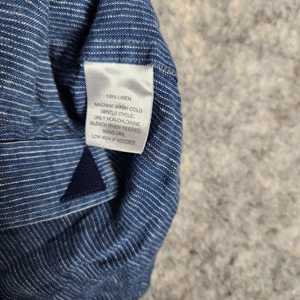 Untuckit 100% Linen Canon Button Shirt Men XL SS Blue White Micro Stripe Slim - Picture 6 of 6